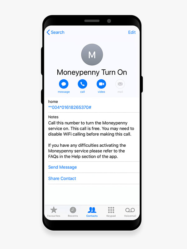 moneypenny - contact on a mobile phone